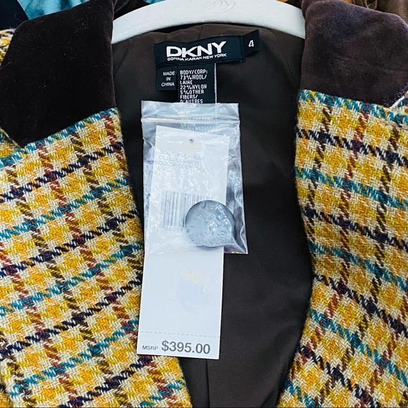 DKYN Plaid Ridding Jacket  Blazer Velvet Collar Size 4 NWT - Picture 10 of 16